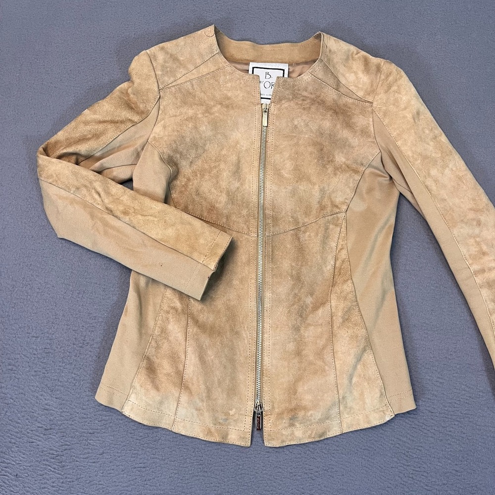 B. For Womens Sz XS Full Zip Jacket Tan Panelled Made In‎ Italy Casual/Formal